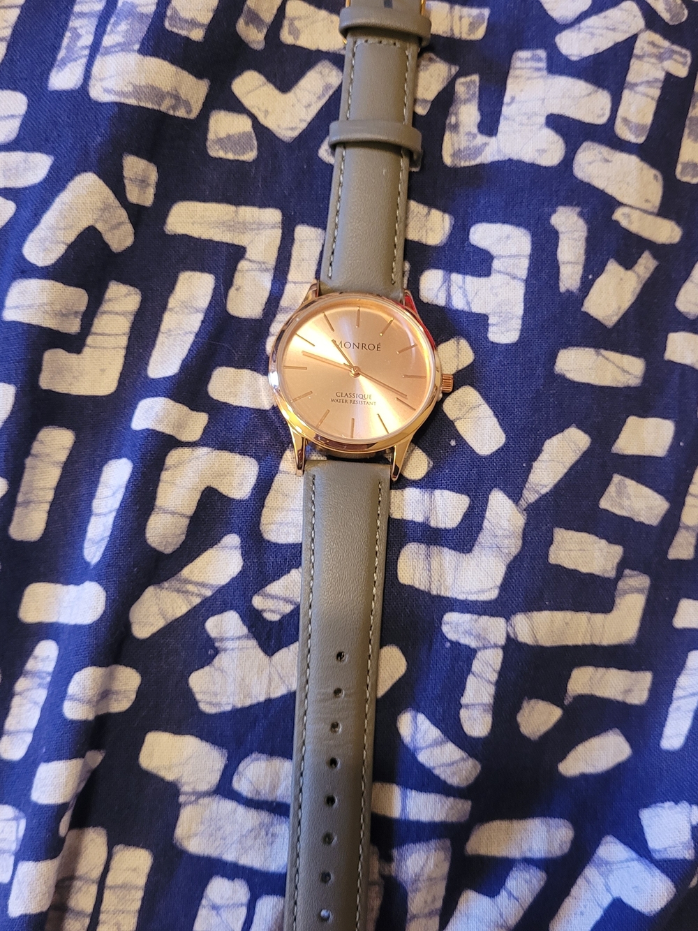 Women's Grey Leather Strap Watch with Rose Gold Dial